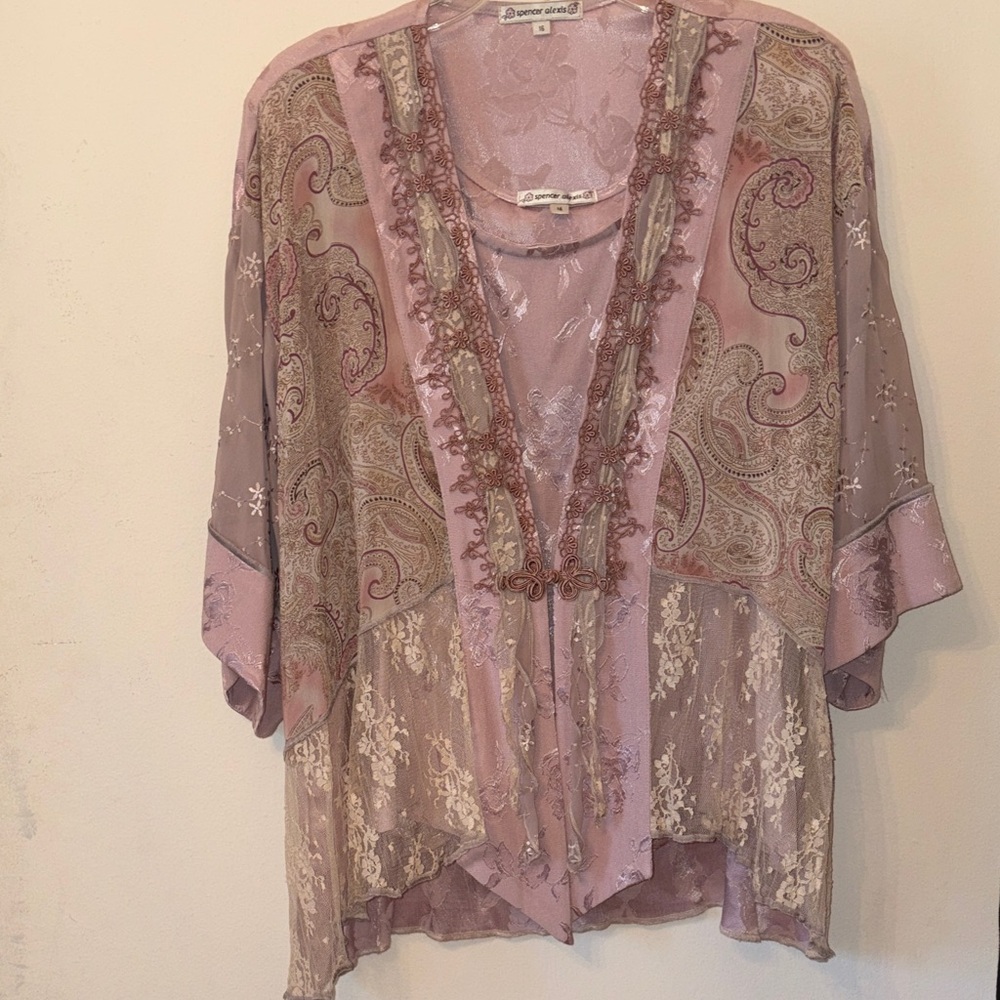 Spencer Alexis 2 Pc. Tank & Cardigan. Vintage-Inspired Lace Kimono/tank. Size 16
